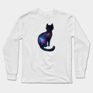 Curious galaxy black cat watercolor Long Sleeve T-Shirt